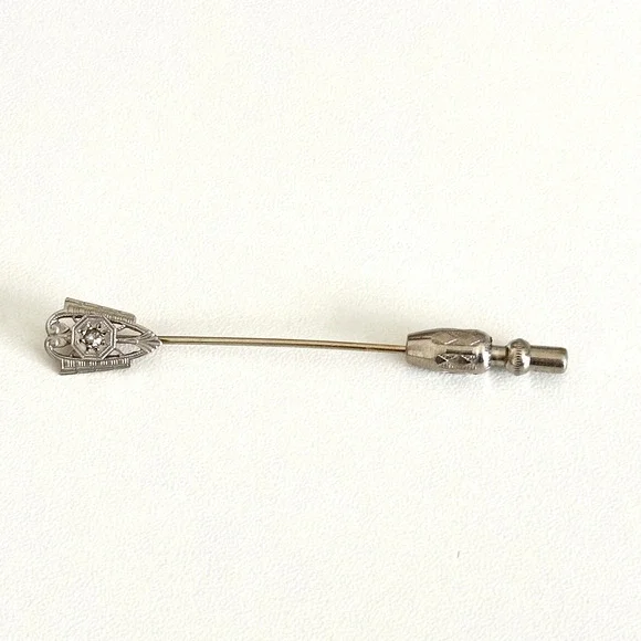 Antique 14K Solid Gold & Platinum Face Diamond Stick Pin 2.5" - Picture 12 of 15